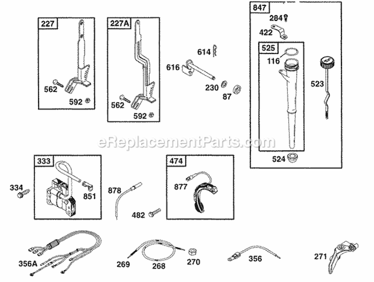 Controls Oil Fill Elect Diagram and Parts List for 176452-0049-01  Briggs and Stratton Engine